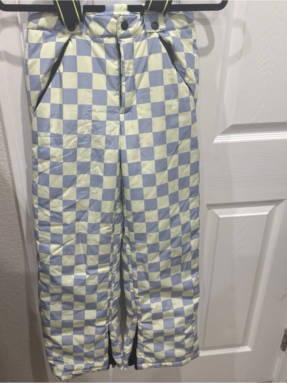 Zara Kids Checkered Snow Ski Pants Purple Yellow Insulated Bib 13-14 164cm - Picture 3 of 13